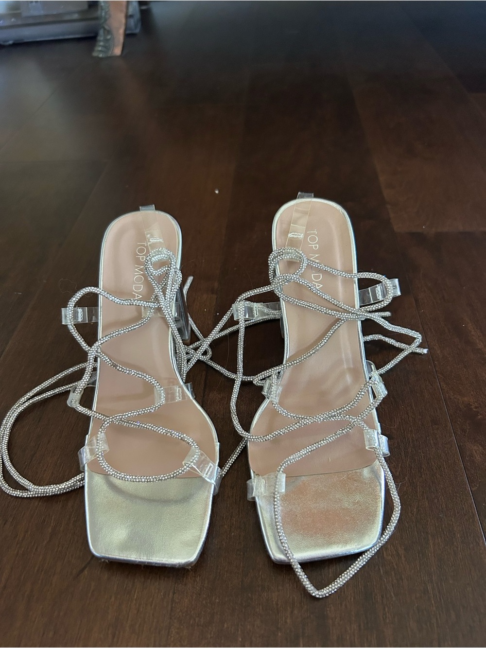 TOP Moda Silver Rhinestone Wrap Sandals
